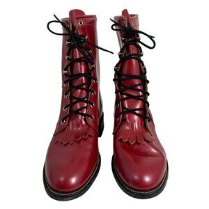 Justin Red Kiltie Roper Western Boot Fringe Lace Up Womens SZ 7.5 C Made In USA